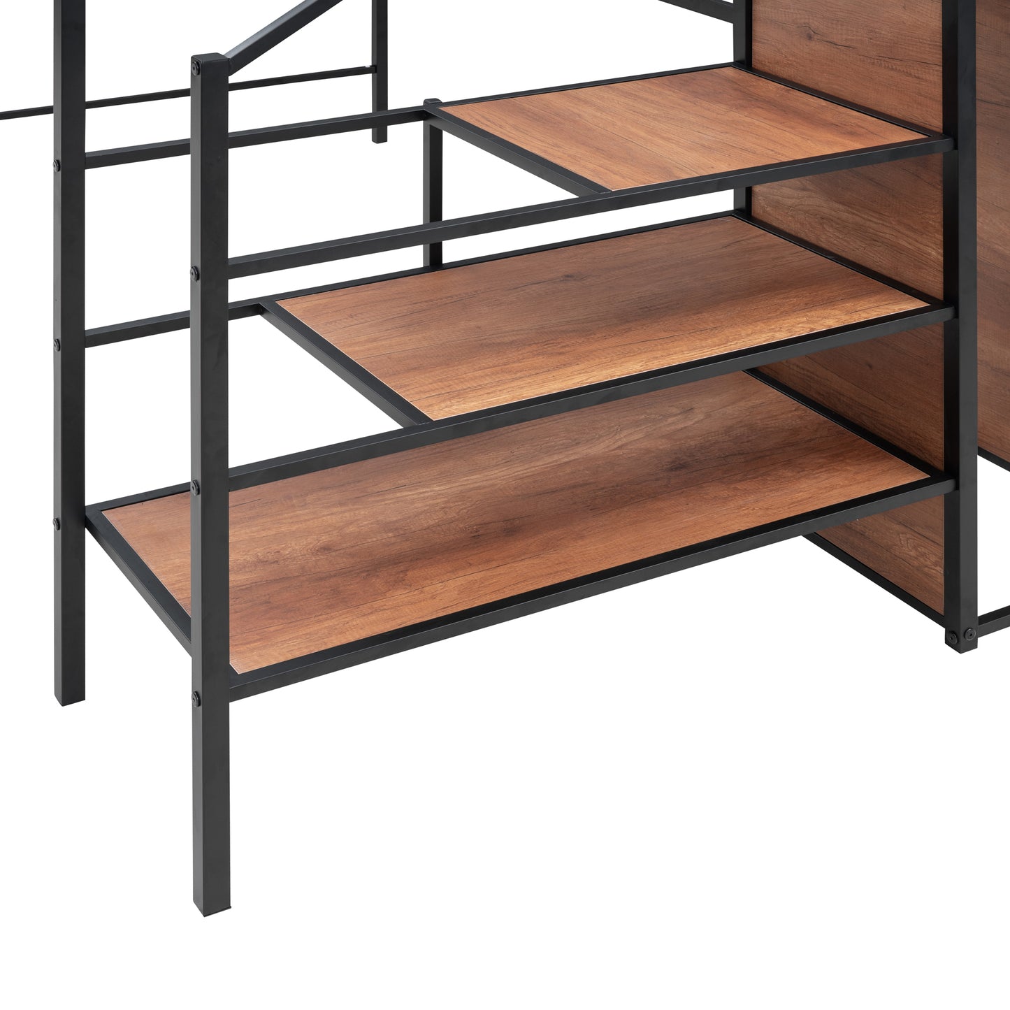 Rustic wood and black metal bookshelf with three shelves