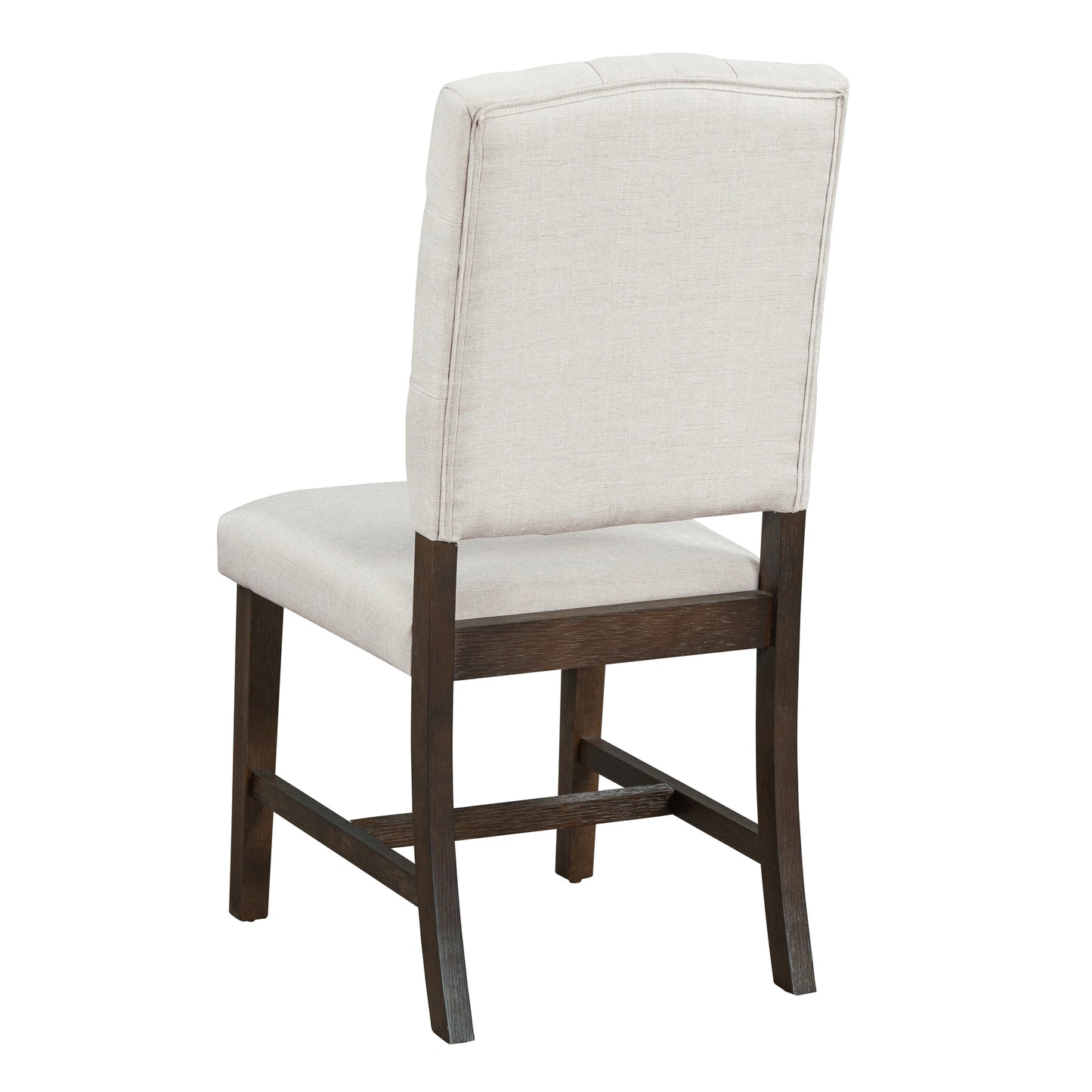 Cream upholstered dining chair with tufted back and dark wood legs