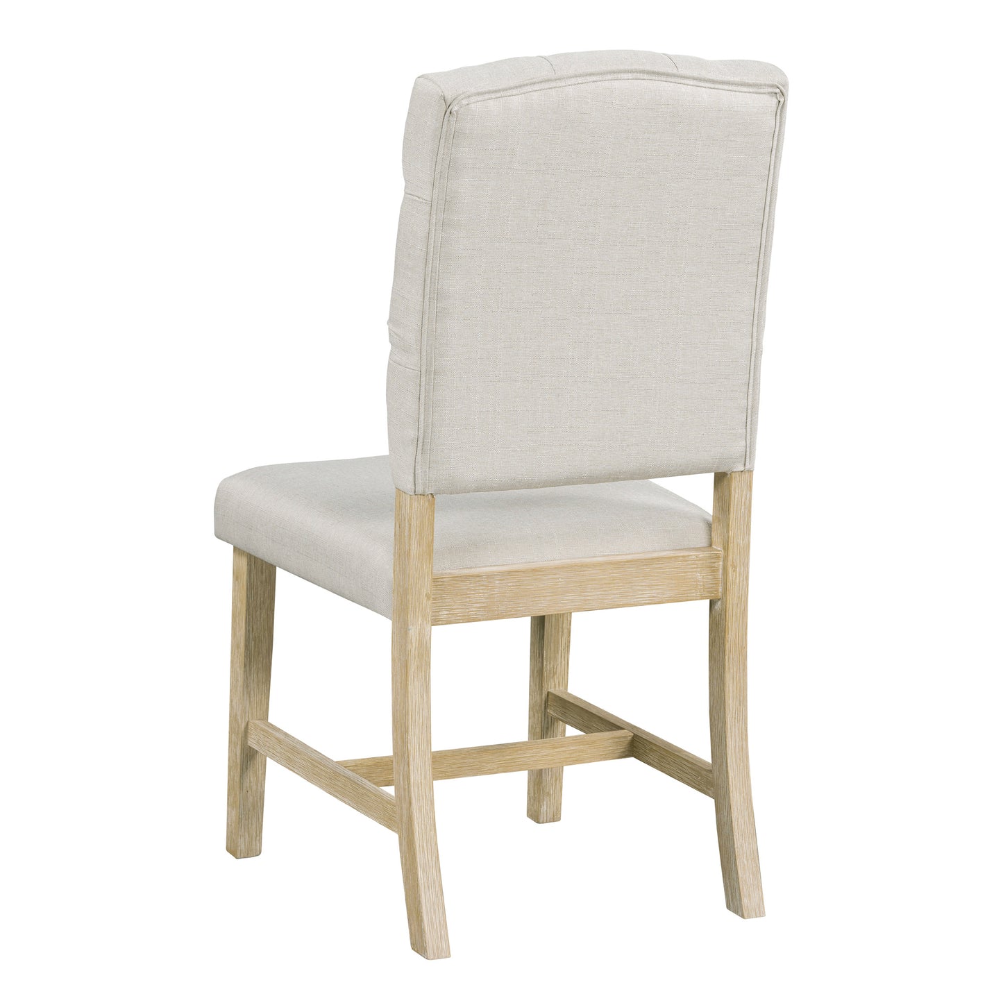Upholstered dining chair in neutral linen with light wood legs
