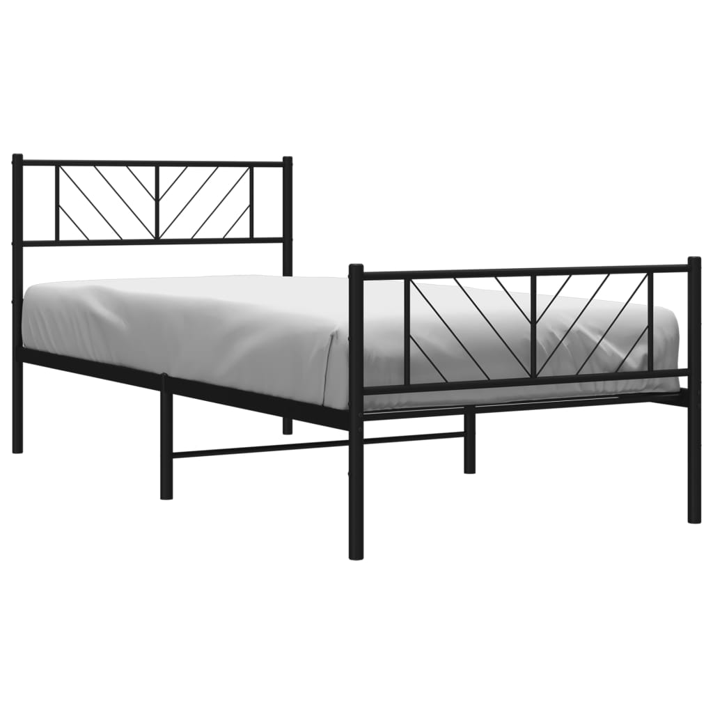 Black metal twin bed frame with geometric headboard and footboard