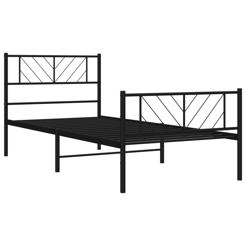 Black metal twin bed frame with geometric headboard and footboard