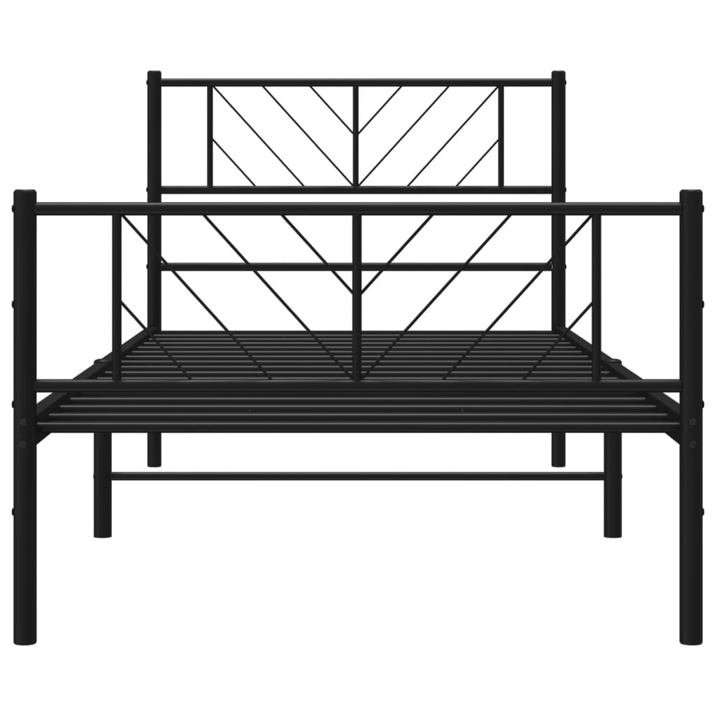 Black metal twin bed frame with geometric headboard and footboard