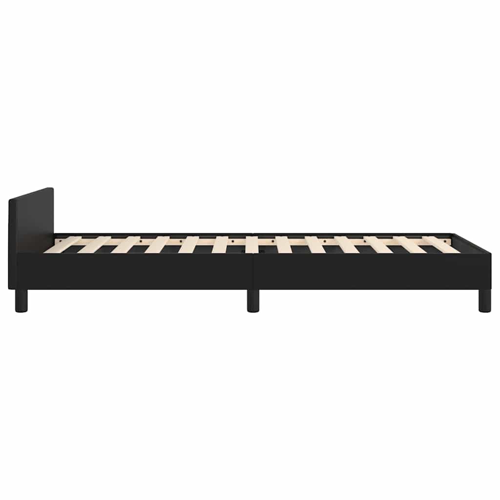 Modern black metal bed frame with slatted wooden mattress support