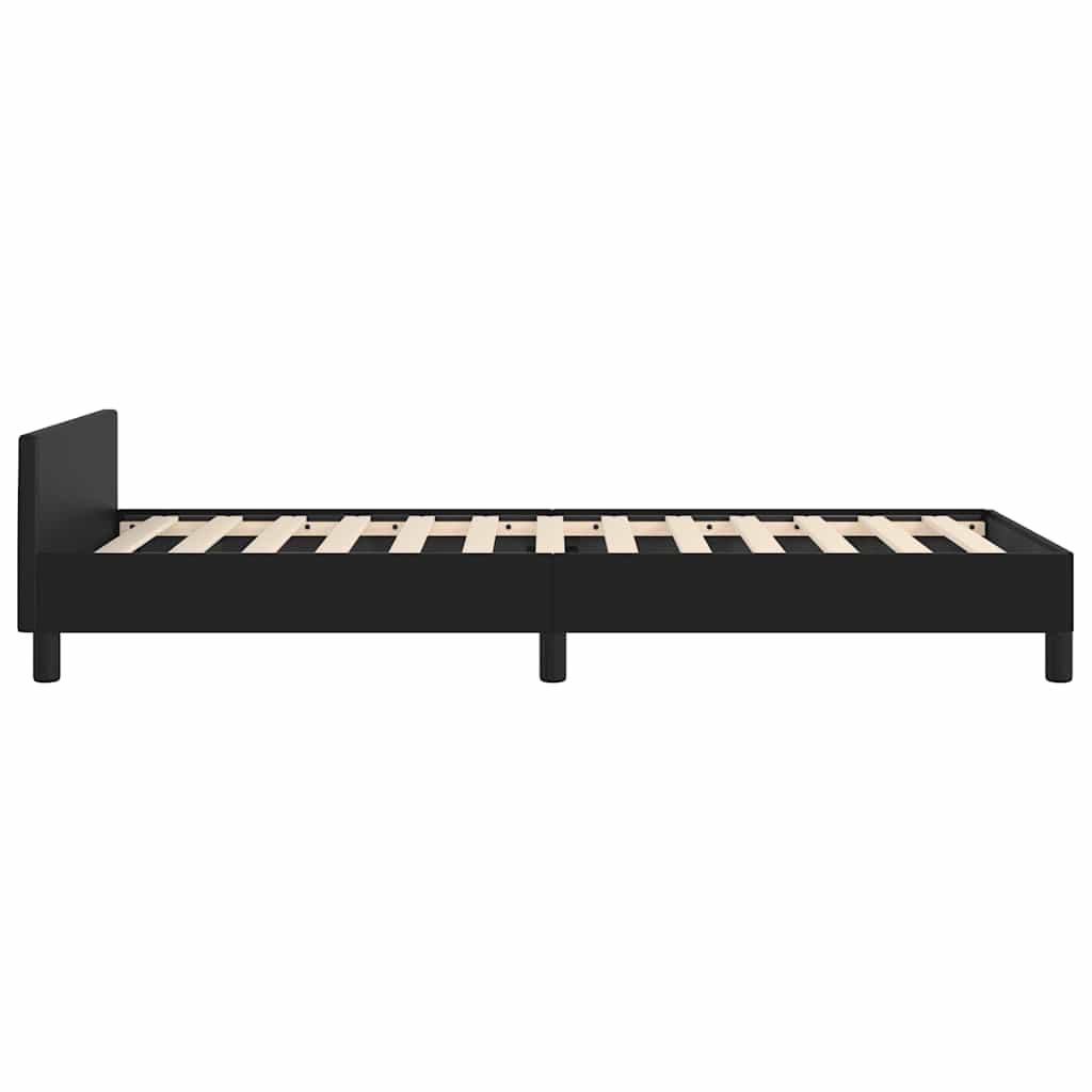 Black wooden bed frame with slatted base
