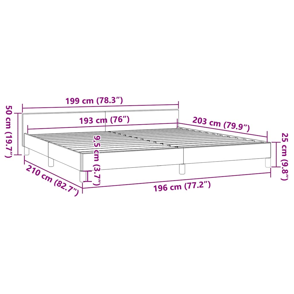 Light grey upholstered bed frame detail with black legs