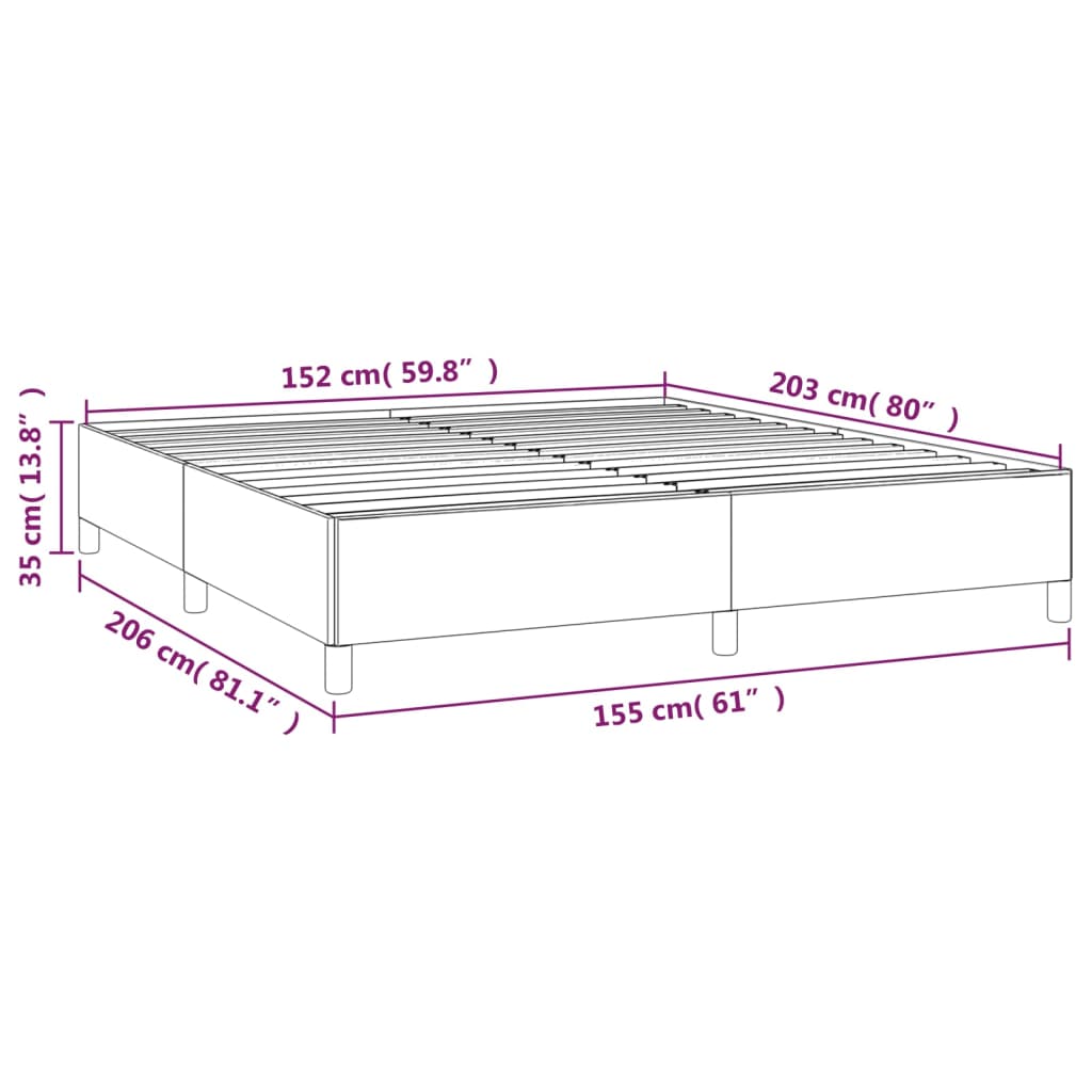 Dark gray upholstered bed frame with wooden slats and black legs