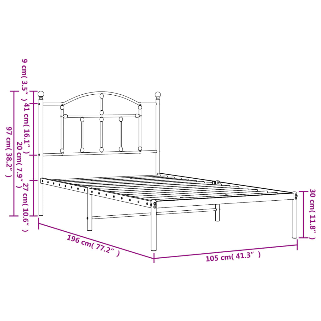 Black metal bed frame with arched headboard