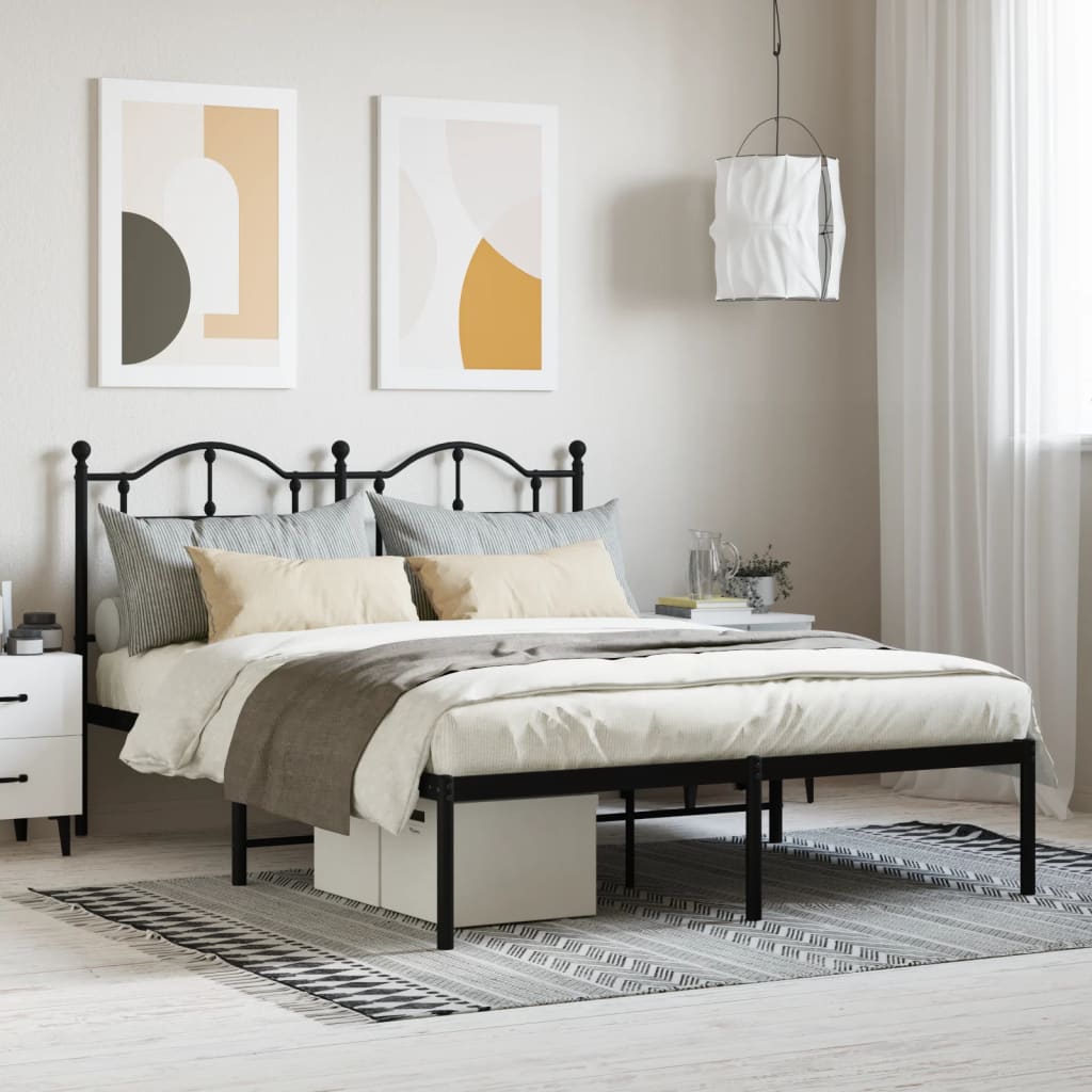 Dark bronze metal bed frame with arched headboard and footboard