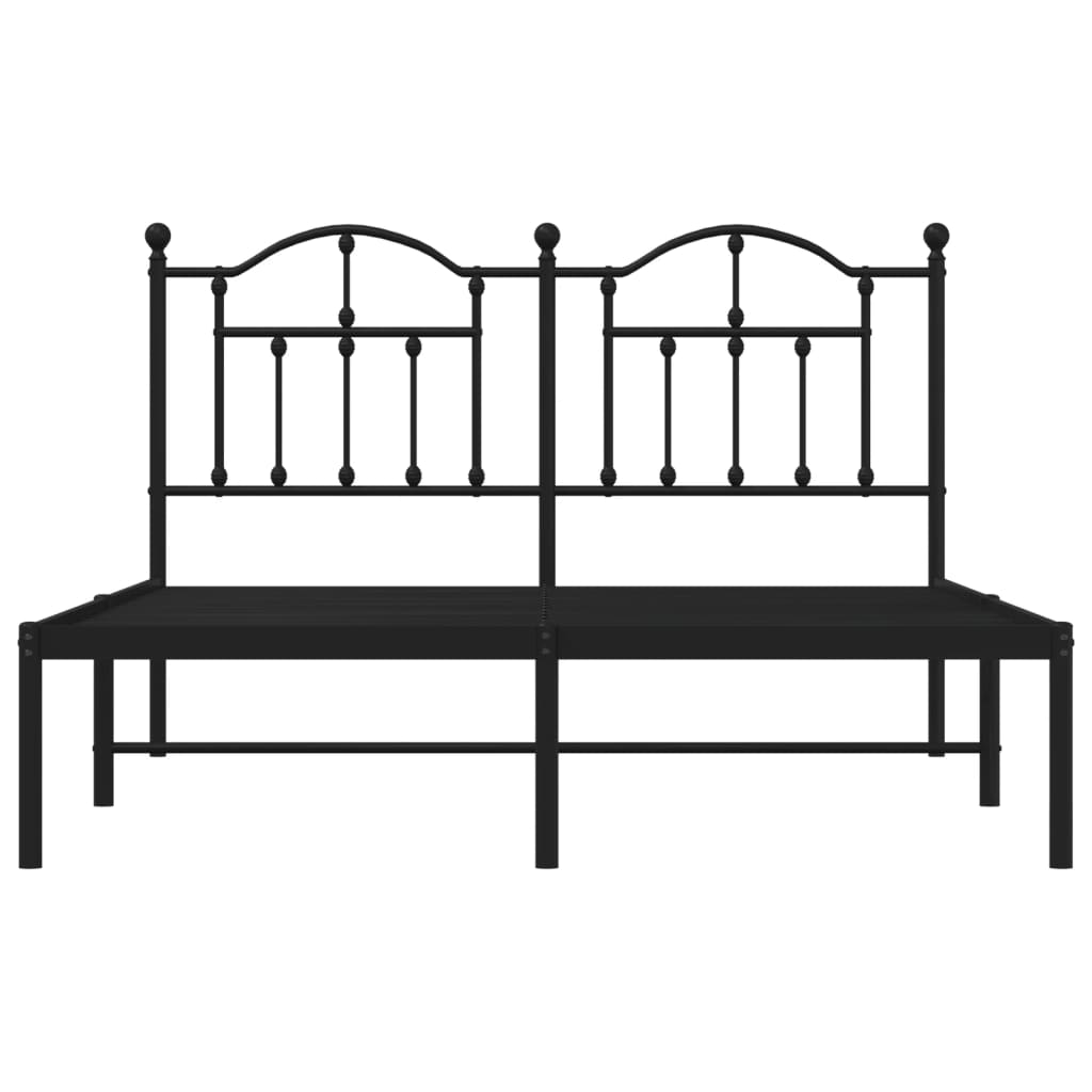Ornate metal bed frame with a bronze finish featuring a classic arched headboard and footboard