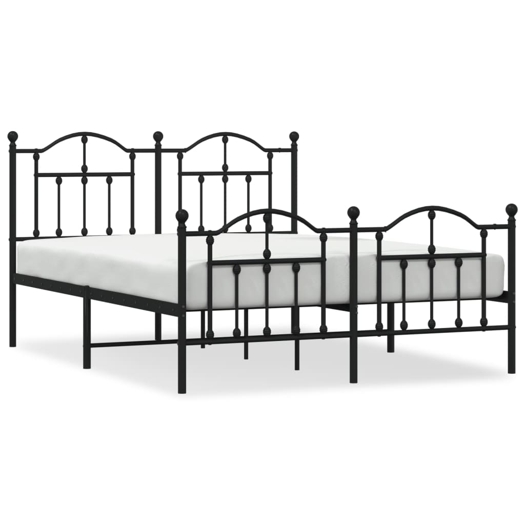 Line drawing of a white metal bed frame with decorative finials and dimensions indicated