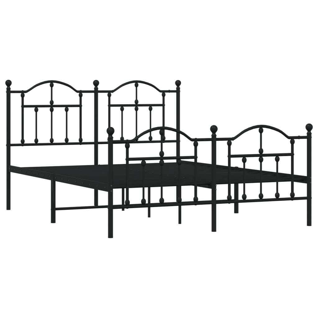 Black wrought iron bed frame with a classic arched headboard and footboard