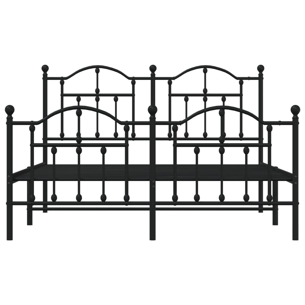 Dark grey metal full size bed frame with arched headboard and footboard