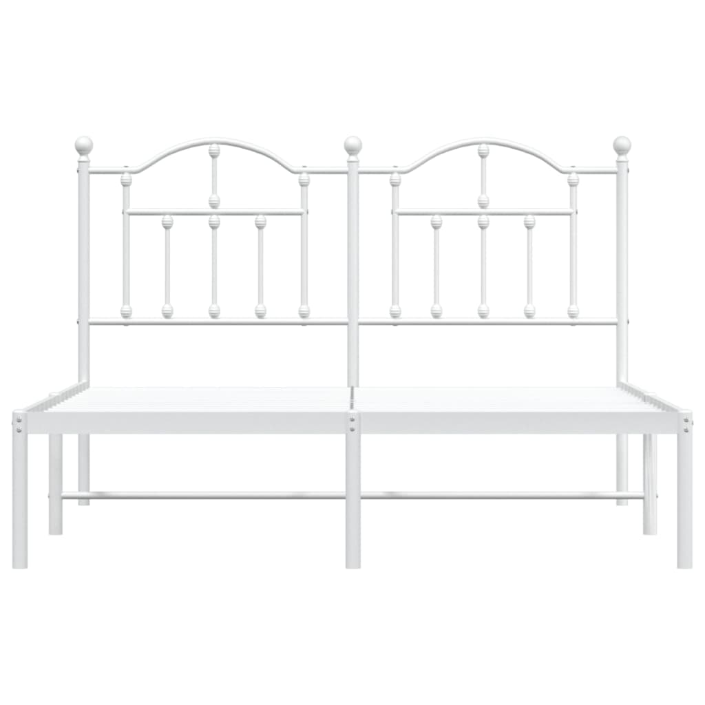 White metal queen bed frame with a classic arched headboard and footboard