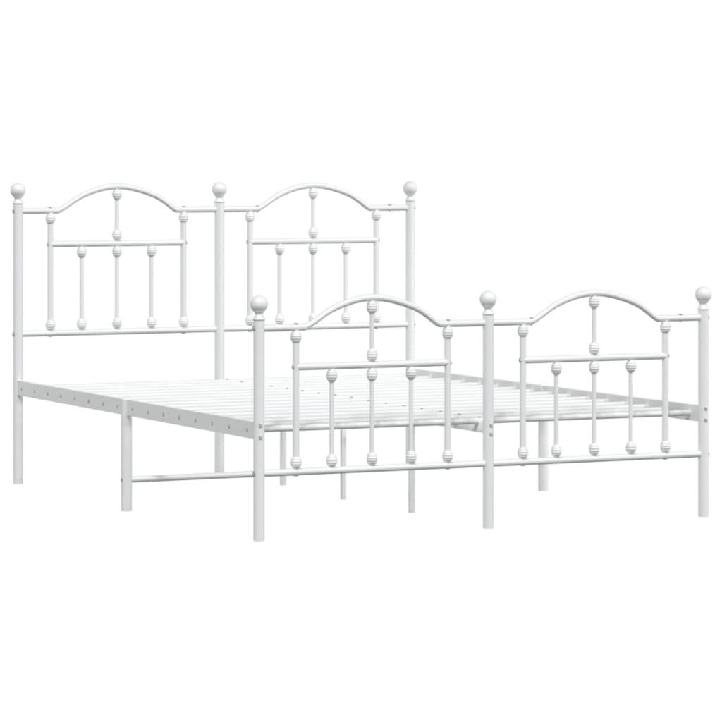 White metal bed frame with ornate detailing and a mattress