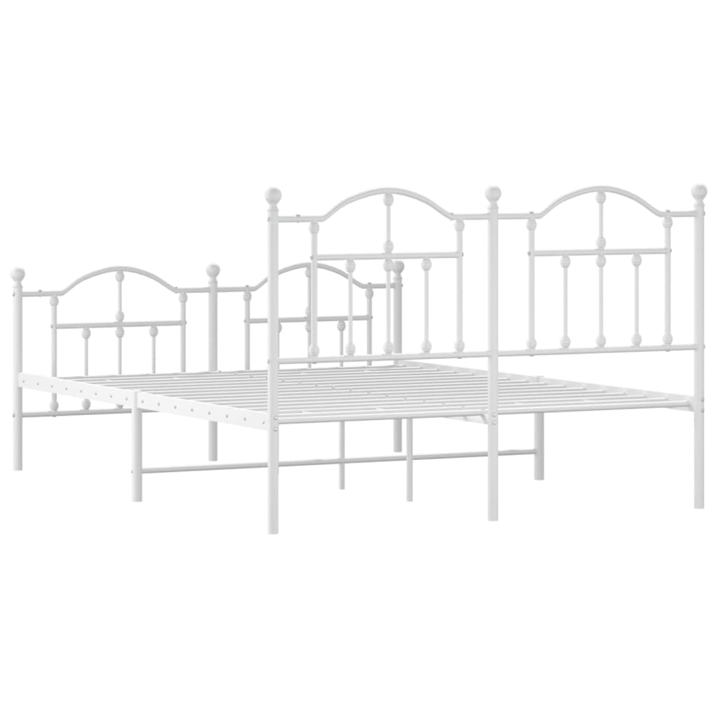 White metal twin bed frame with ornate detailing and curved headboard