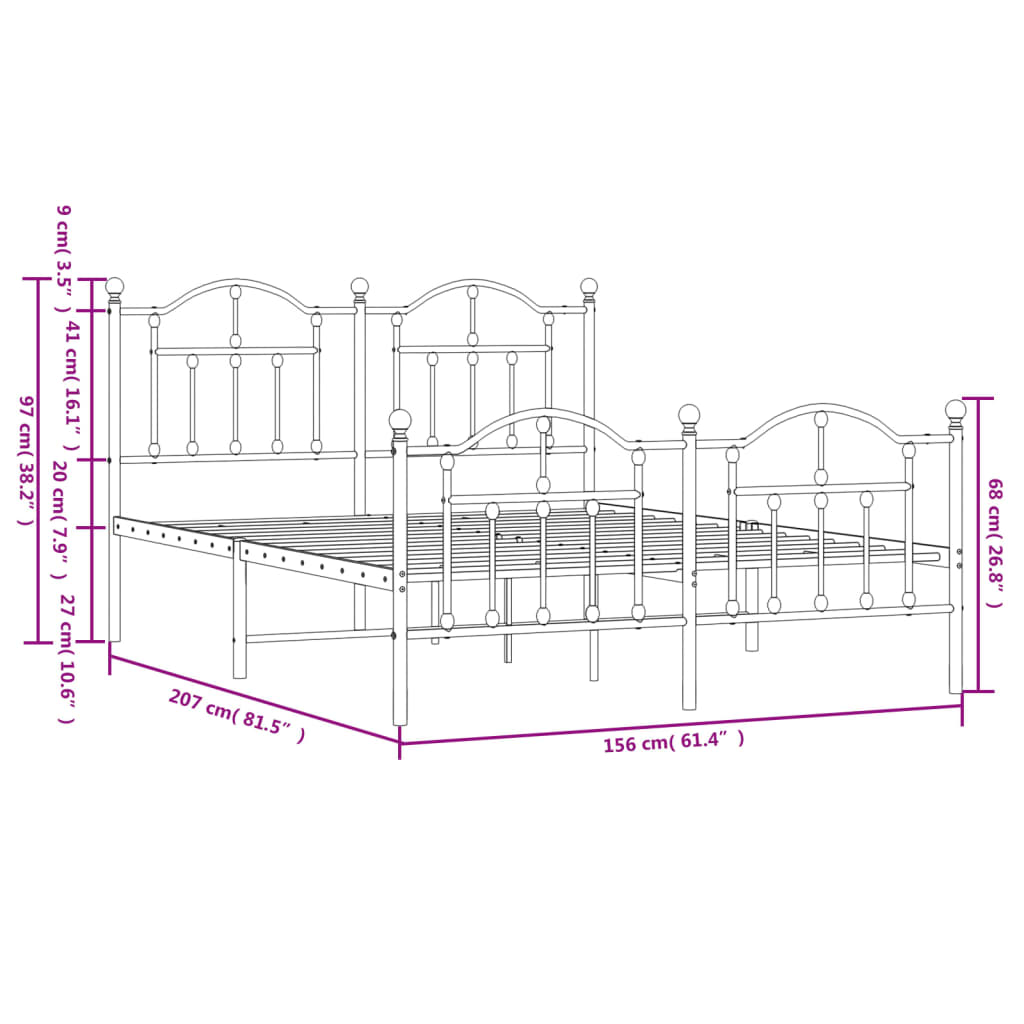 White metal twin bed frame with arched headboard and footboard