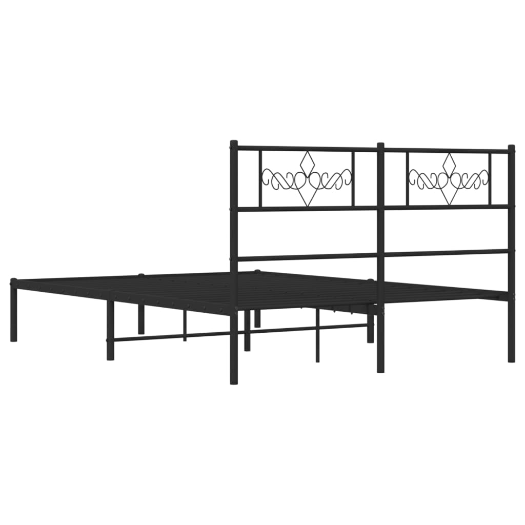 Black metal bed frame with ornate headboard design