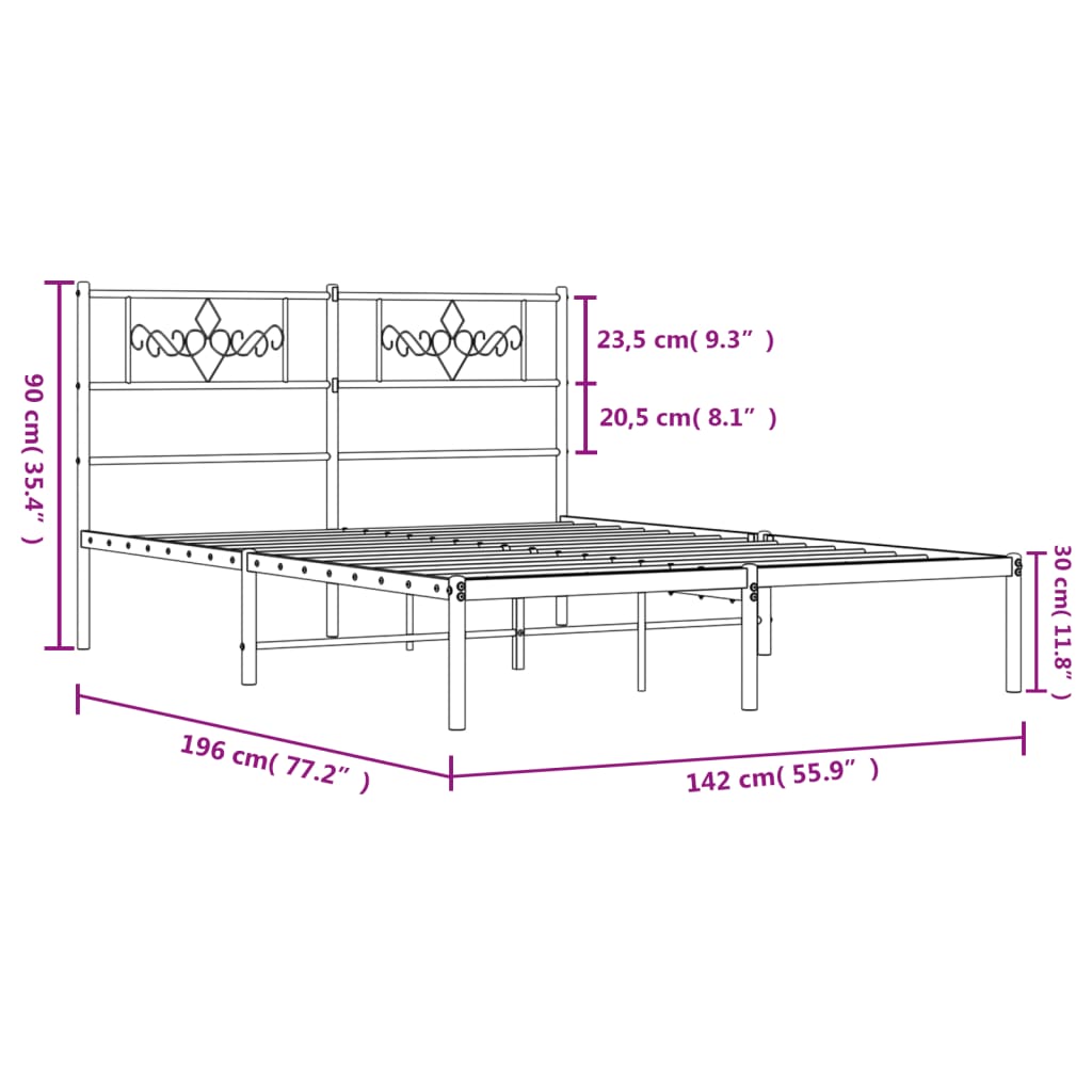 Black metal bed frame with ornate headboard detail