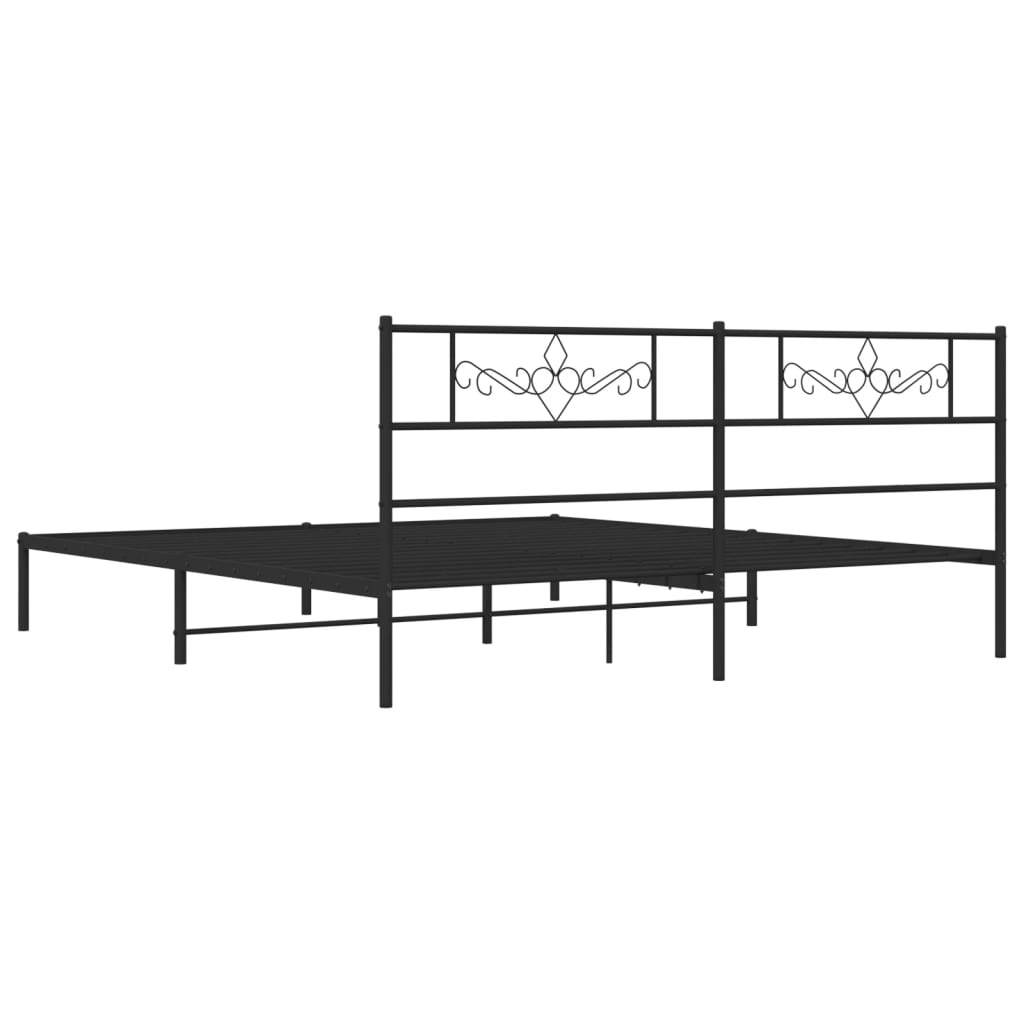 Black metal bed frame with decorative headboard