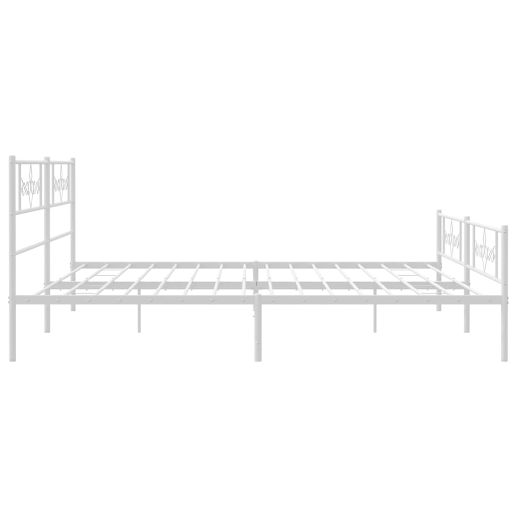 White metal bed frame with ornate headboard and footboard