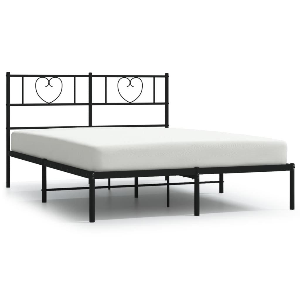 White metal bed frame with heartshaped headboard design and included dimensions