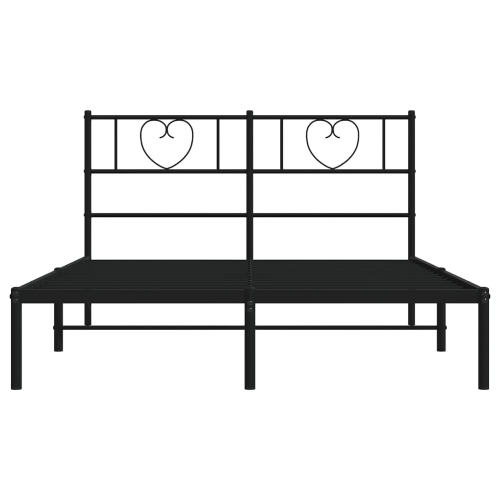 Metal queen bed frame with heart headboard detail