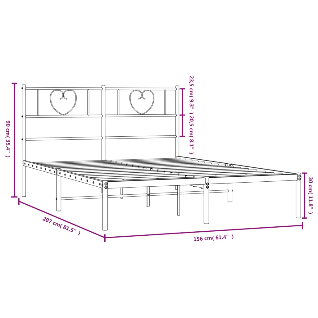 Black metal bed frame with decorative heart headboard