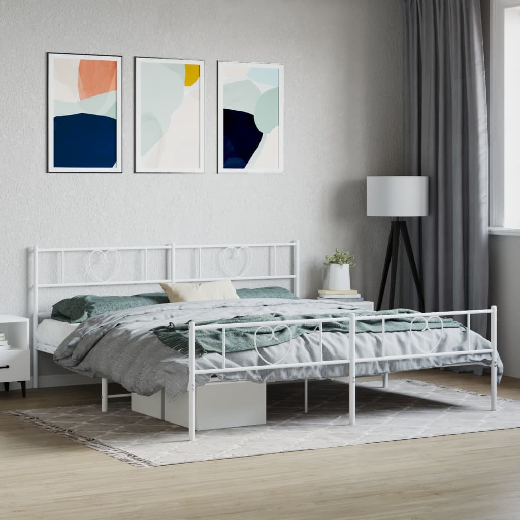 White metal twin bed frame with heart accents