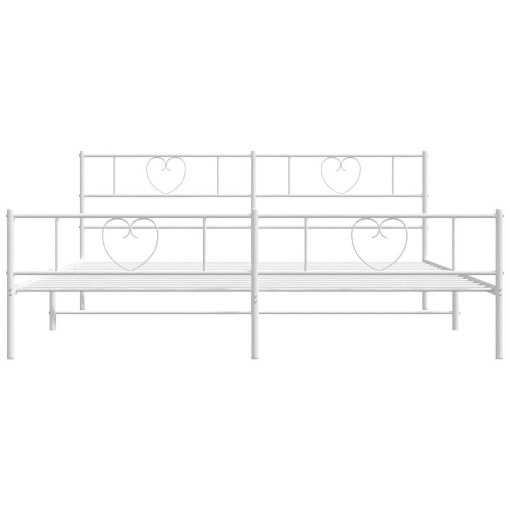 White metal bed frame with heart headboard and footboard