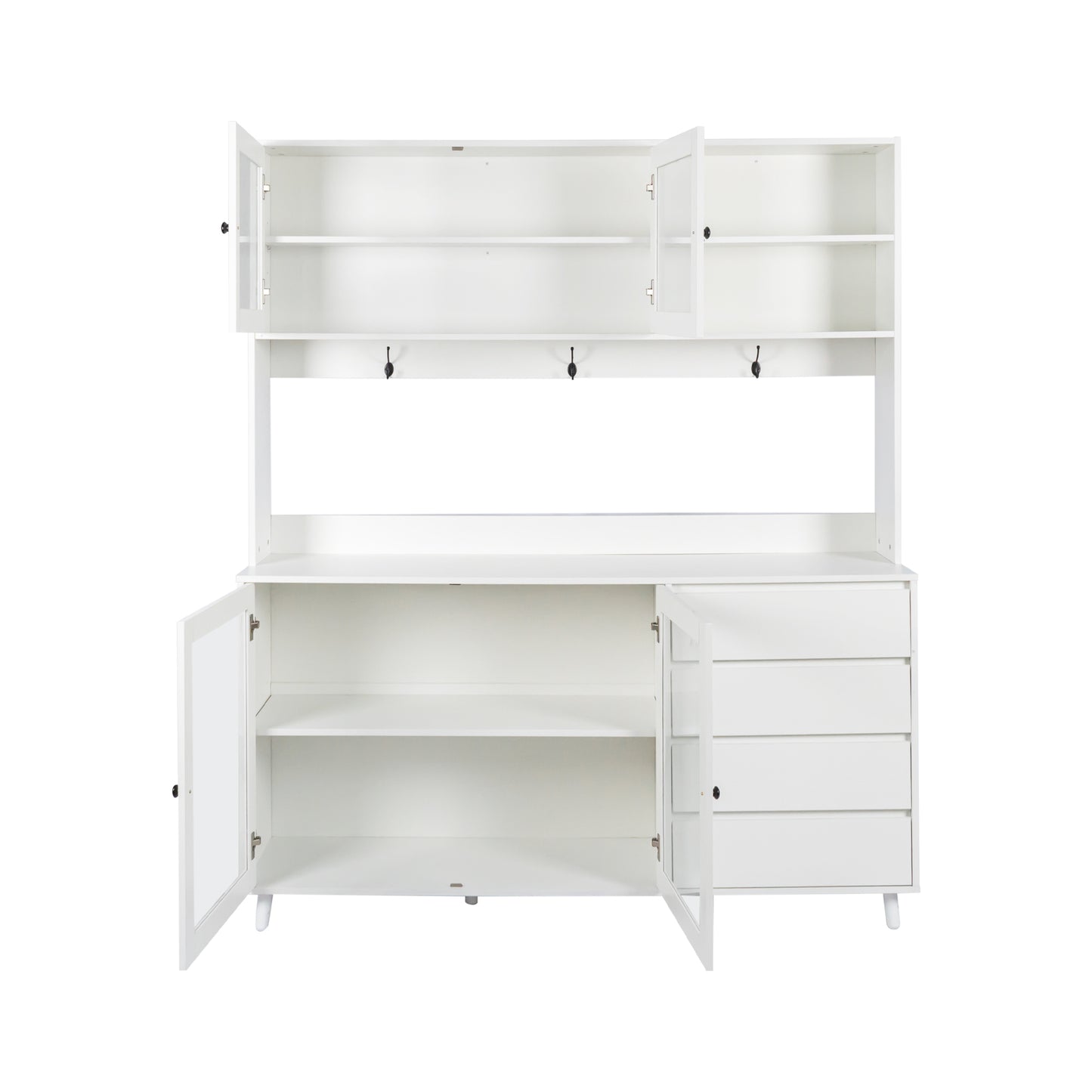 White hutch sideboard with glassfront cabinets and drawers
