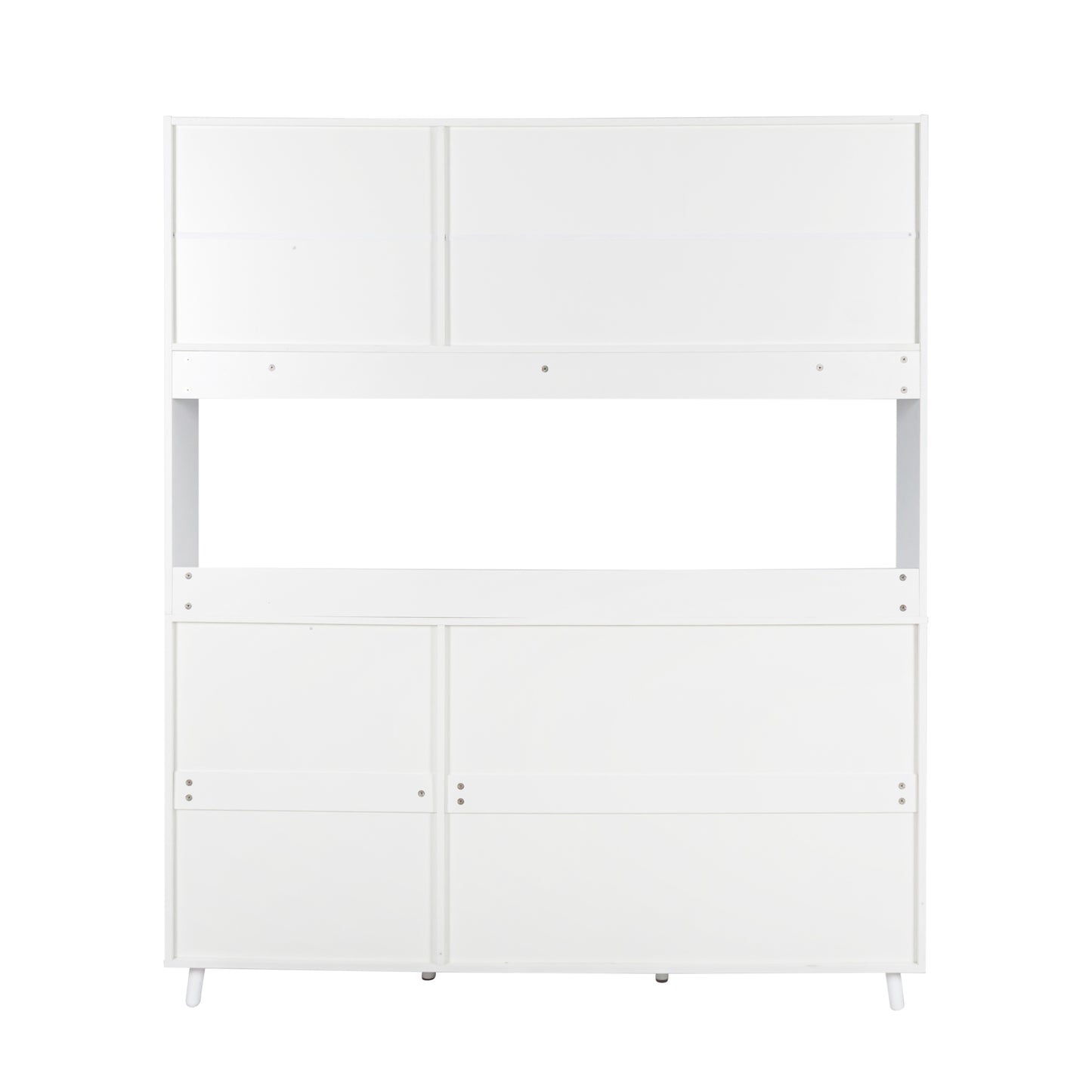 White modern bookcase with multiple shelves and compartments for storage