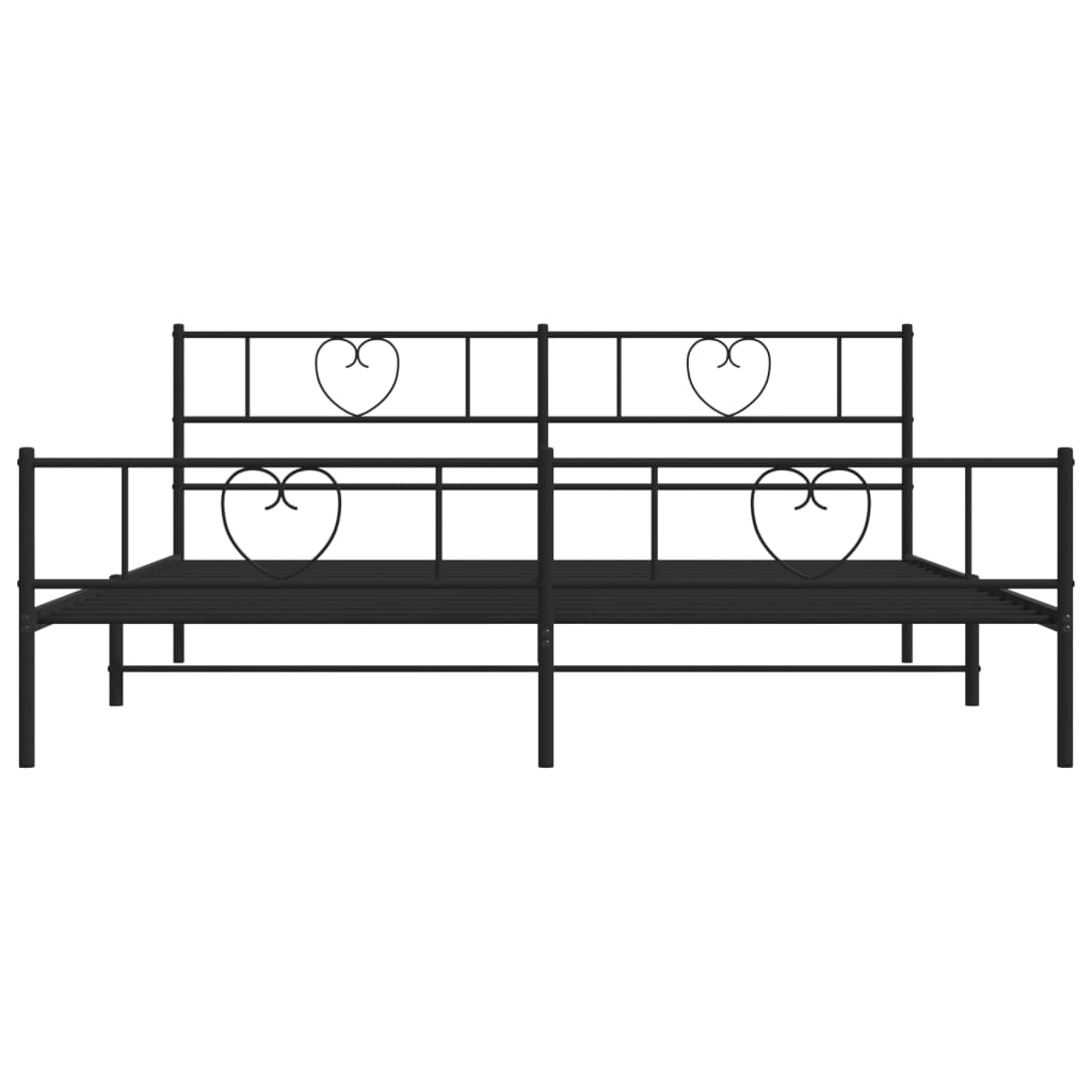 Dark grey metal bed frame with heart detailing on headboard
