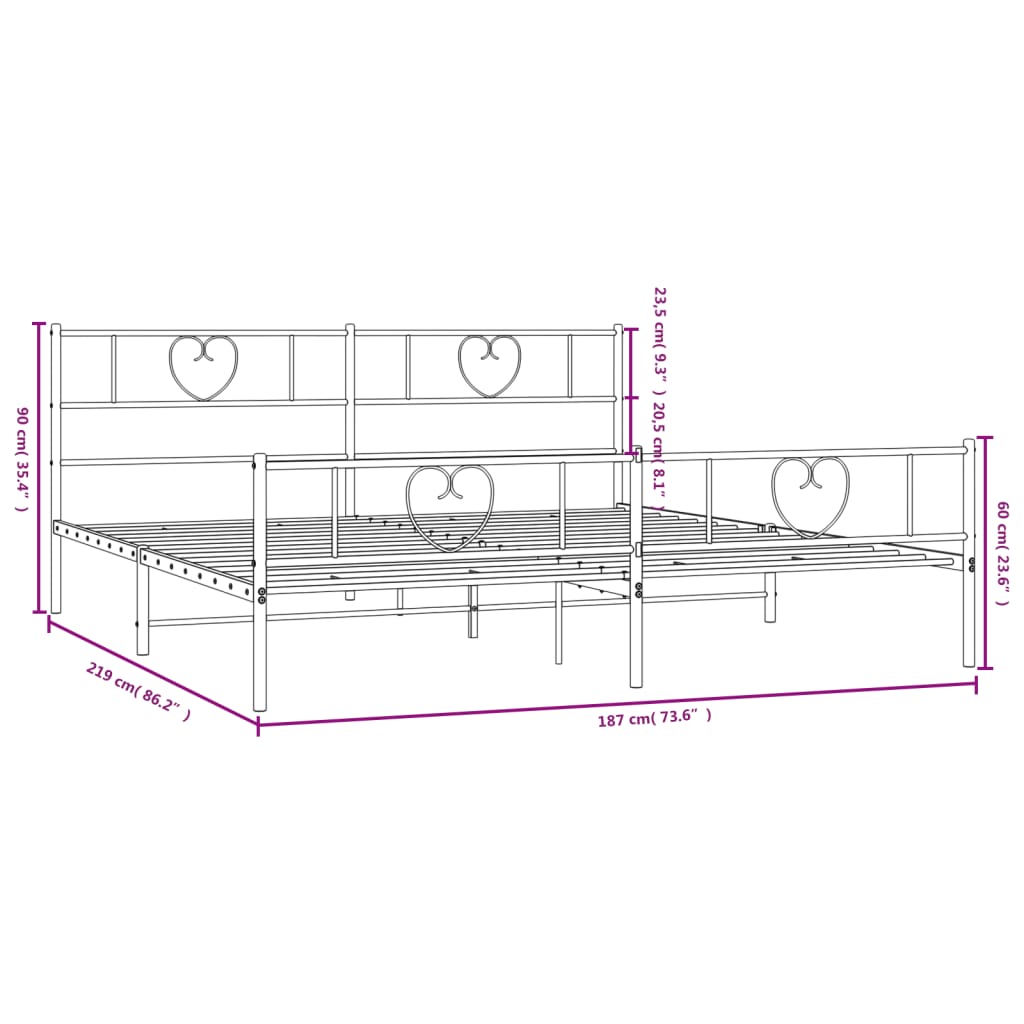 Black metal bed frame with heartshaped headboard design