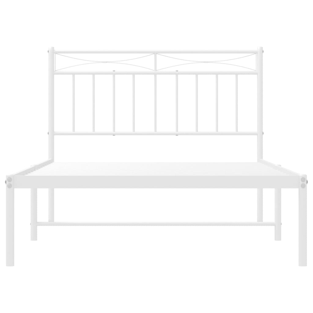 White metal bed frame with slatted headboard and mattress support