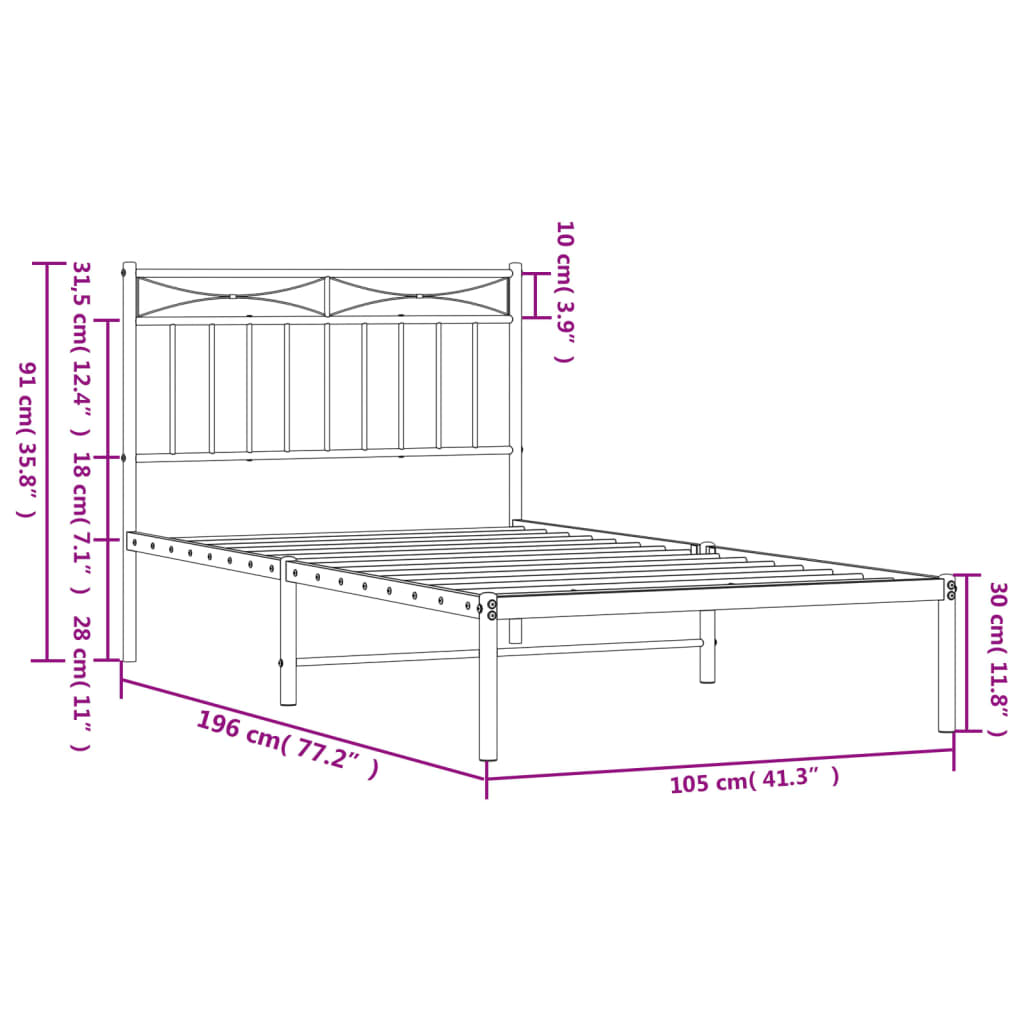 Black metal bed frame with a classic headboard design
