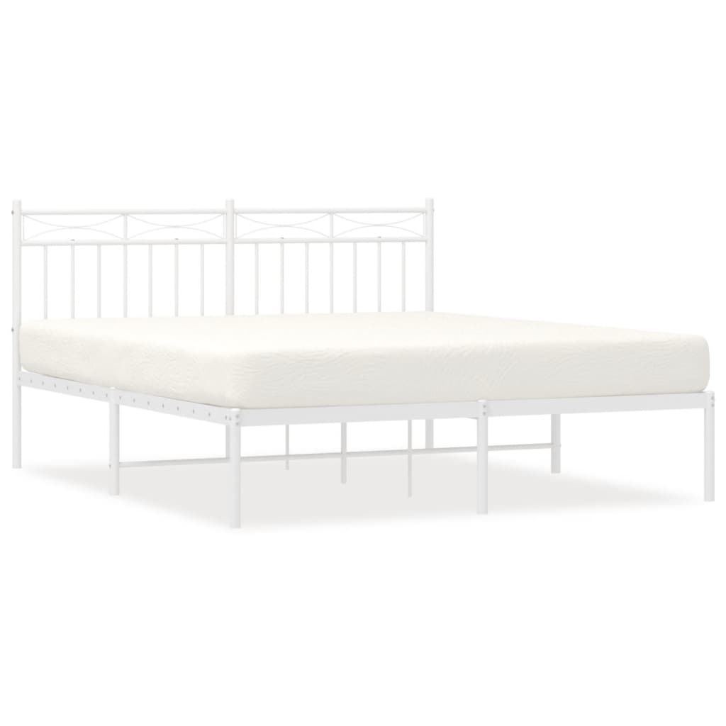 Double bed frame with white metal slatted headboard and base
