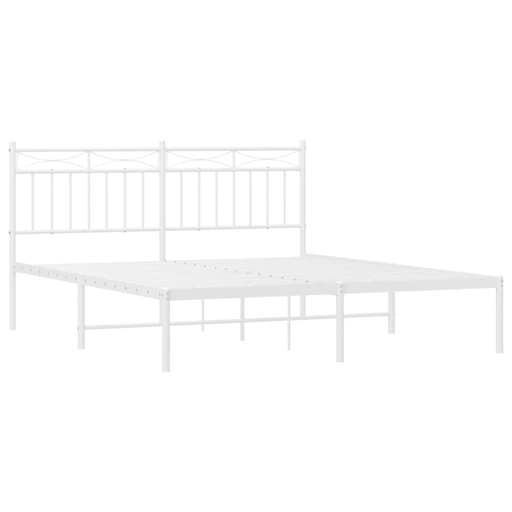 White metal twin bed frame with slatted headboard and footboard