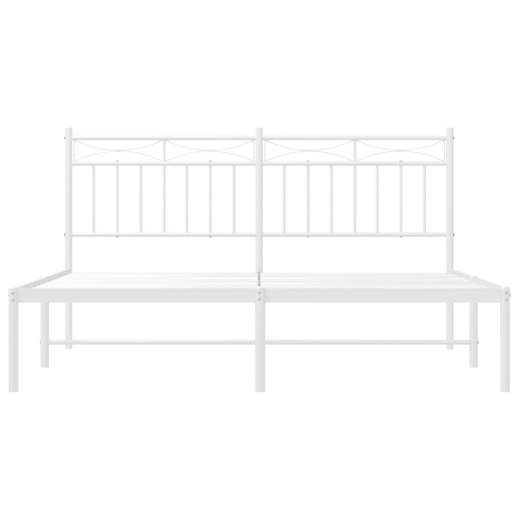 White metal bed frame with a modern headboard and mattress