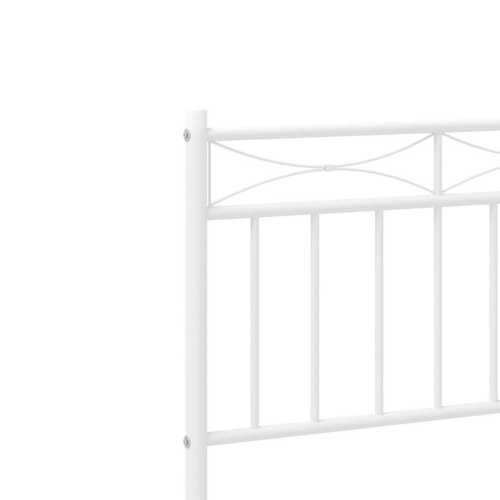 White metal bed frame with slatted base and decorative headboard