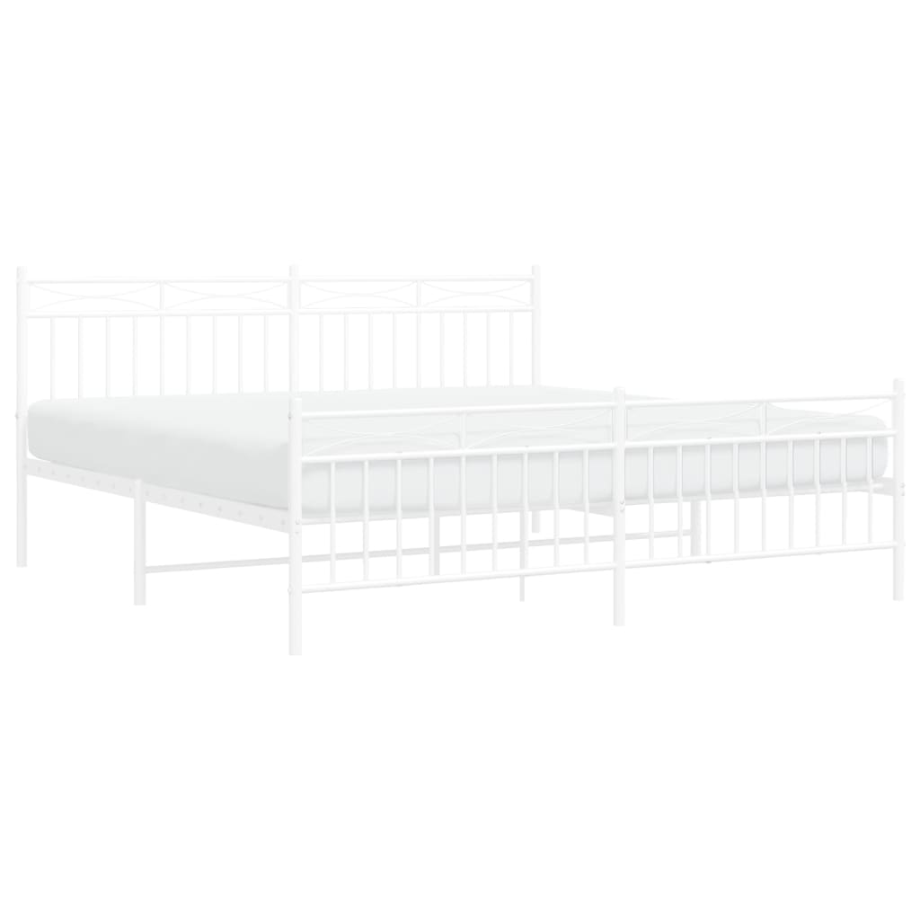 White metal frame bed with mattress and slatted base