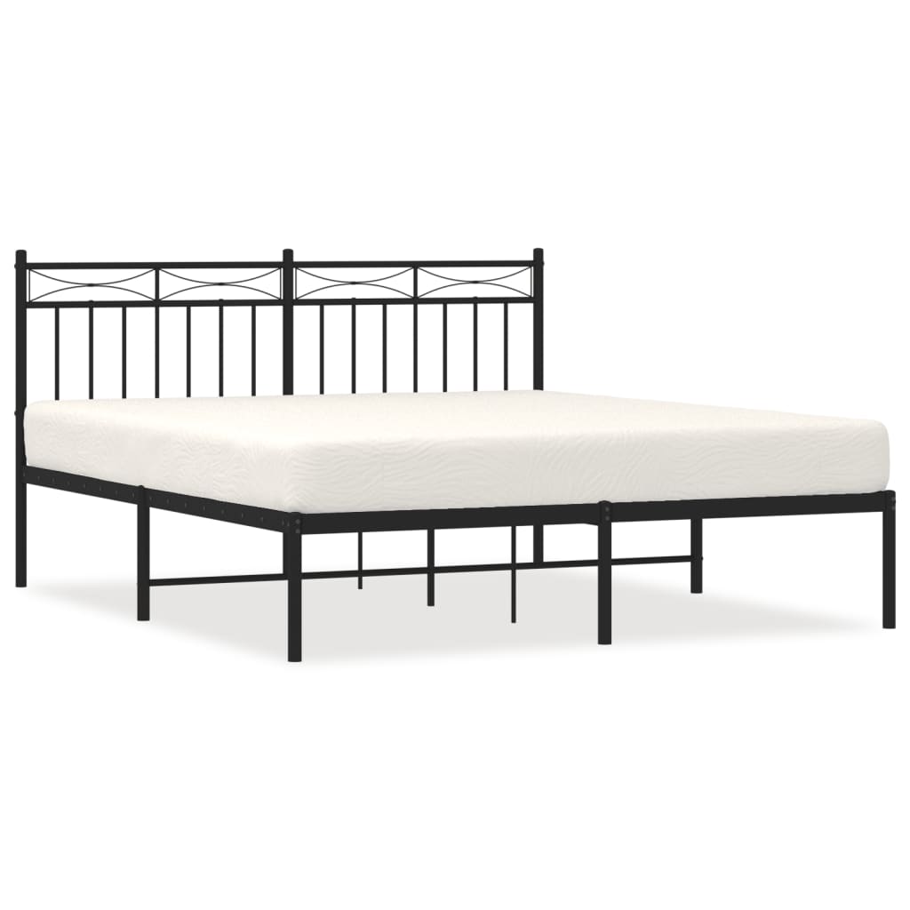White metal bed frame with ornate headboard and slatted base cm wide