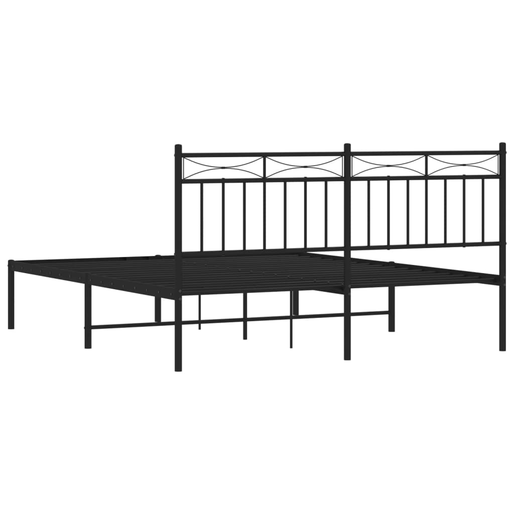 Black metal bed frame with ornate headboard