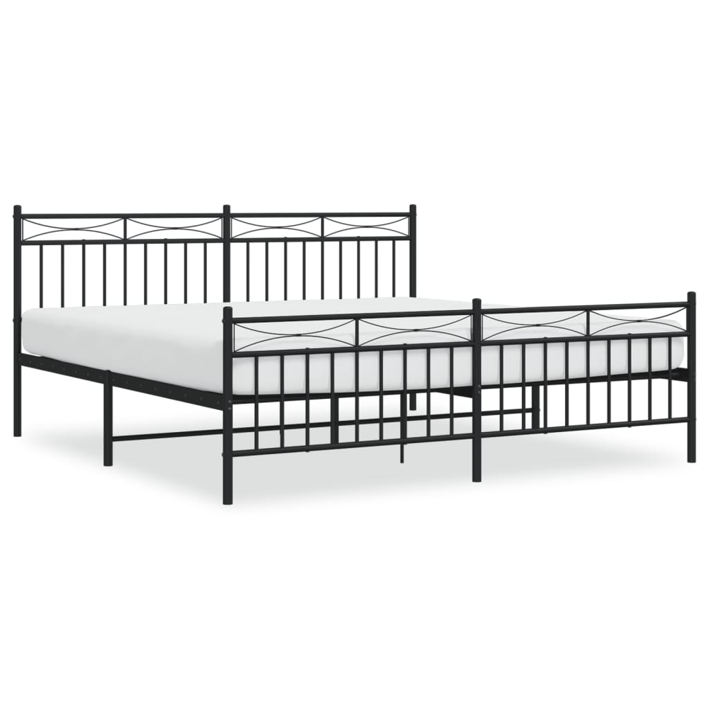 Metal bed frame with decorative headboard and footboard white finish