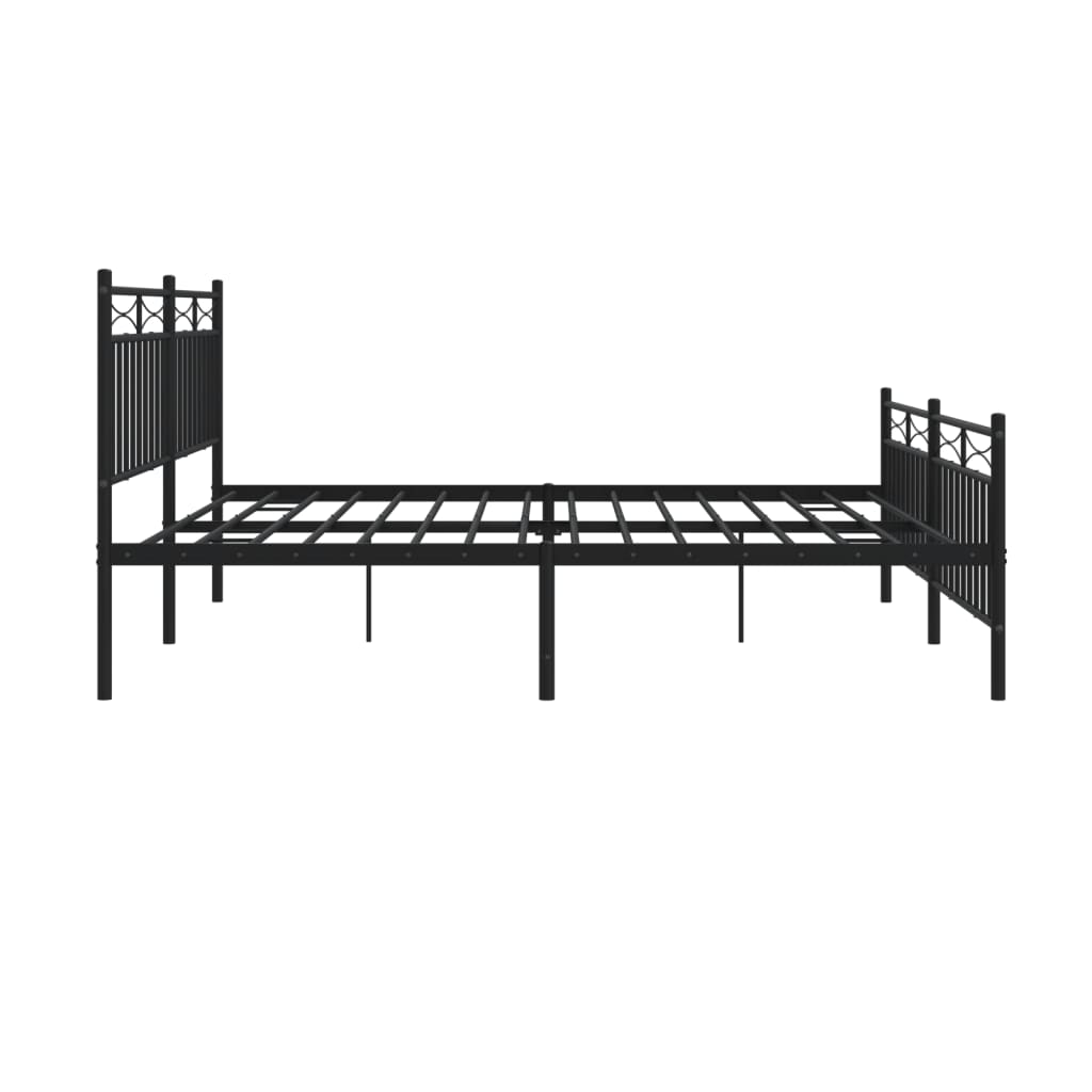 Black metal bed frame with ornate headboard and footboard