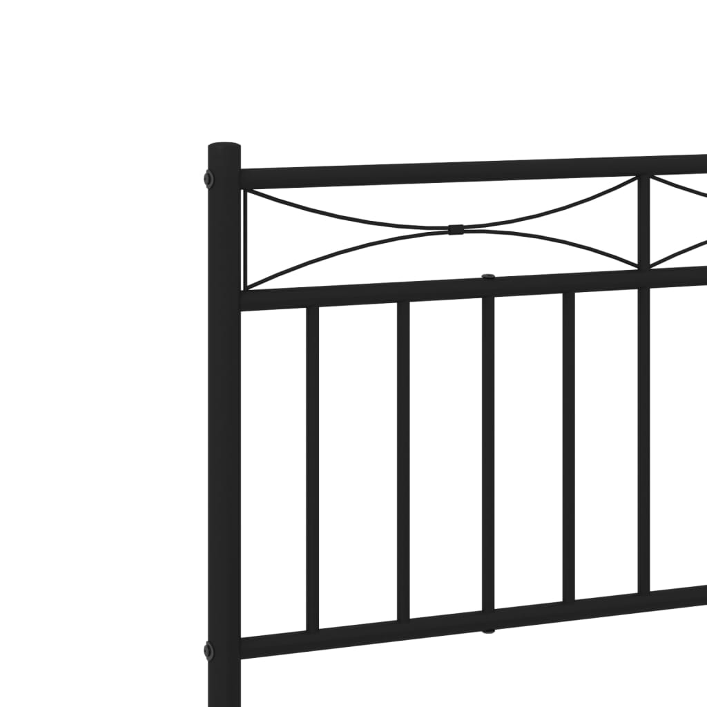 Black metal bed frame with decorative headboard and footboard