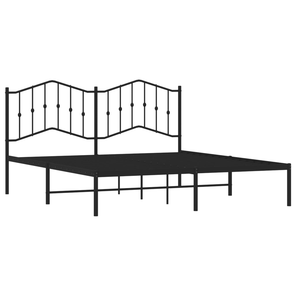 Black metal bed frame with curved headboard and footboard queen size