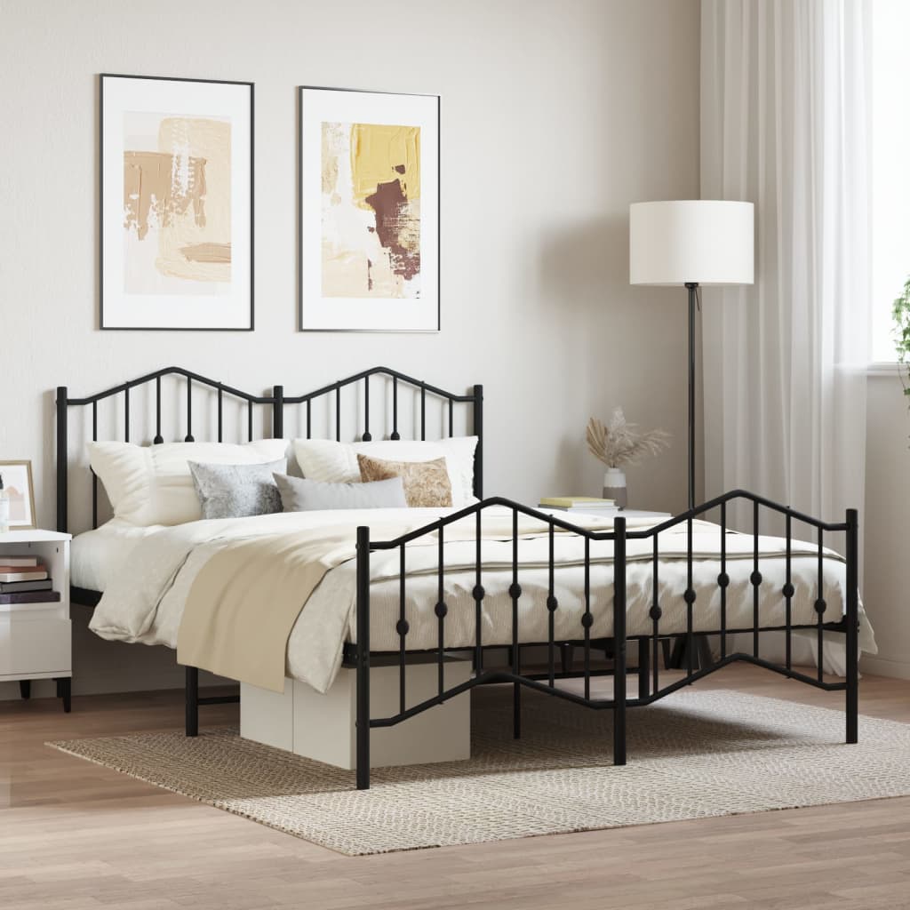 Black metal bed frame with an arched headboard and footboard queen size