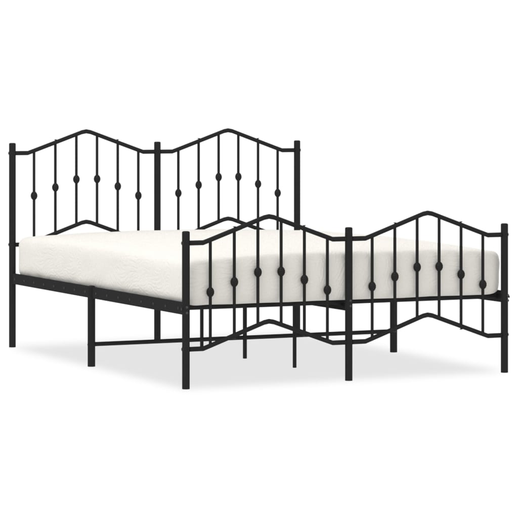 Metal bed frame with headboard and footboard featuring detailed dimensions for size and height