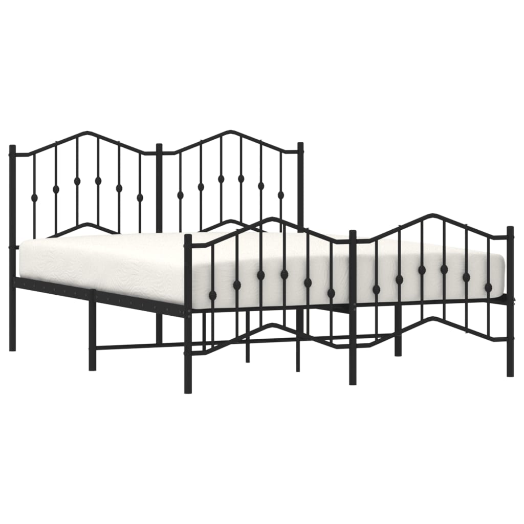 Black metal bed frame with ornate headboard and footboard