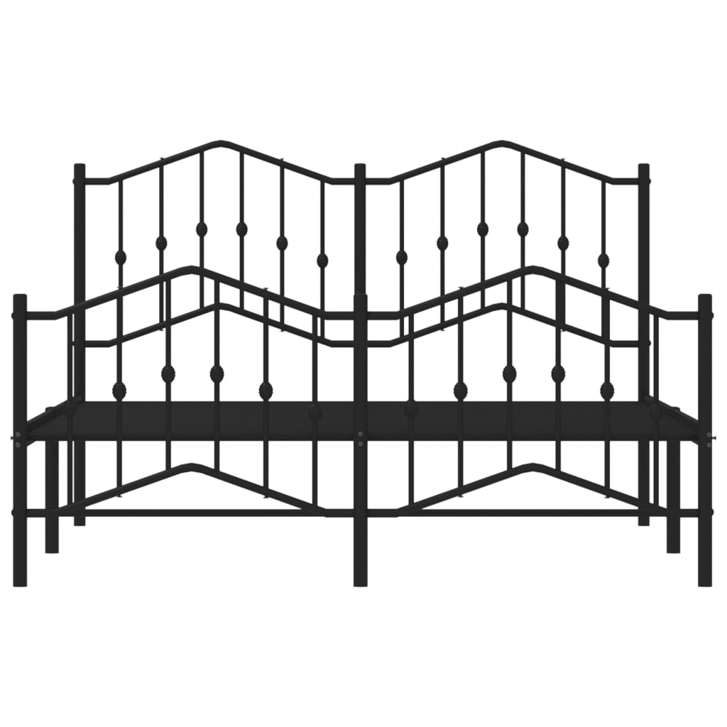 Black metal bed frame with ornate headboard and footboard